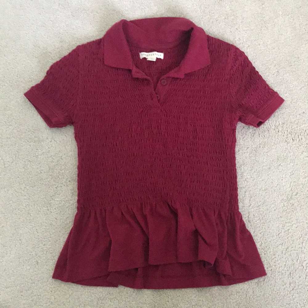 Aeropostale Collared Smocked Blouse